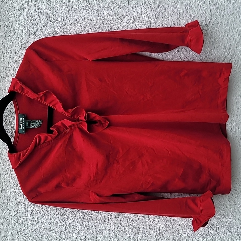 RALPH LAUREN sz L ruffle long sleeve knit top tshirt CUTE!